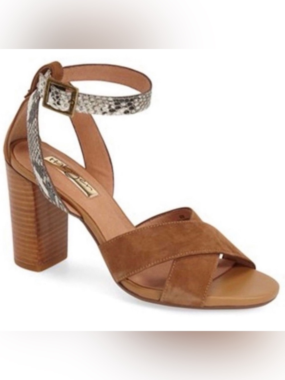 Halogen Haley Crisscross Strap Sandals Brown Suede Python Snake Print Black